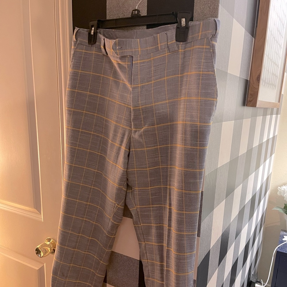 Stacy Adam 35 regular sky blue with yellow stripes dress pants